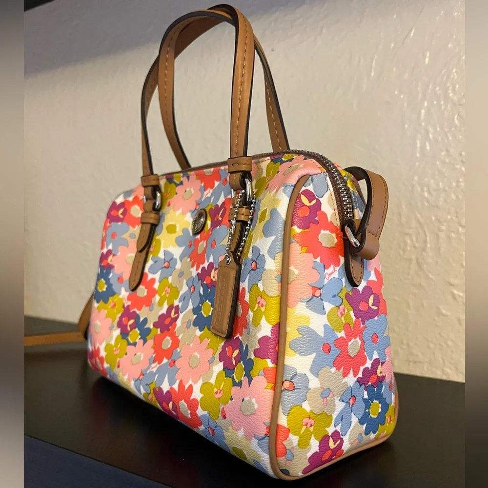 Coach Floral Satchel - Pink, Yellow, Blue, Red - Picture 4 of 8